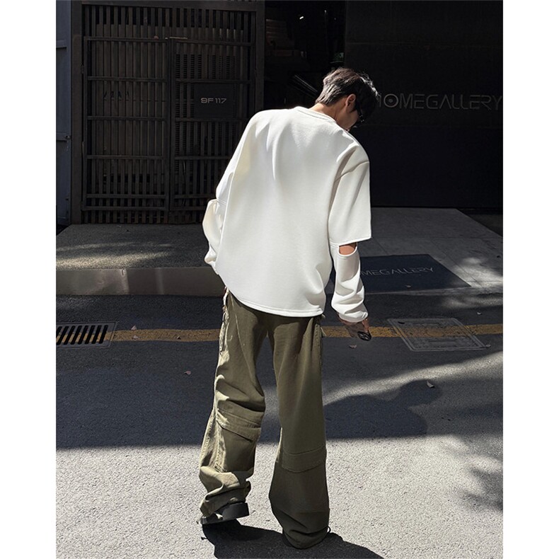 小众设计金属装饰卫衣T恤春夏打底设计高街痞帅潮男打底衫长袖P45,男装T恤,电商B319