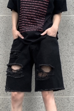 现货夏季薄款破洞毛边牛仔短裤男沙滩裤宽松休闲五分裤子K50-P35，男装牛仔裤，星座205