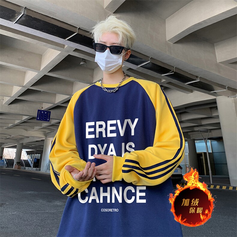 抖音得物供货提供视频秋冬重磅美式宽松织带圆领卫衣0747,男装卫衣,电商A486