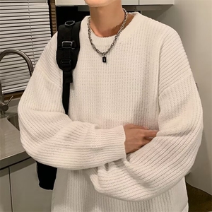 日系圆领纯色基础款粗线毛衣男女长袖百搭肌理感针织毛衫 MM410图片