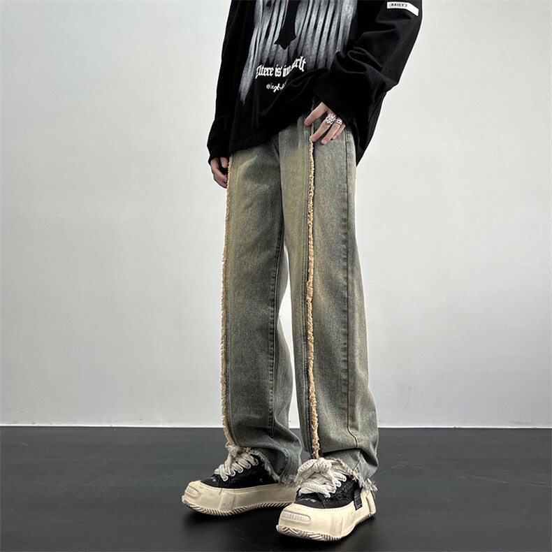 美式ins高街hiphop重工艺水洗毛边牛仔裤货号K712P65,男装牛仔裤,电商A063