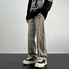 美式ins高街hiphop重工艺水洗毛边牛仔裤货号K712P65，男装牛仔裤，电商A063