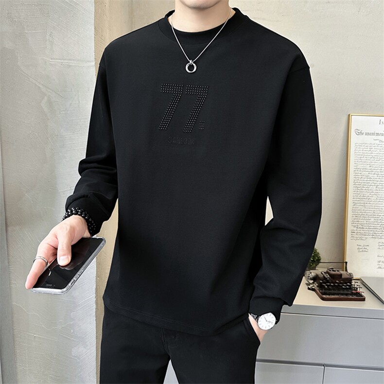 卫衣男款秋季2025新款高级感刺绣潮牌长袖T恤打底衫A313-W806-P78,男装T恤,电商A313