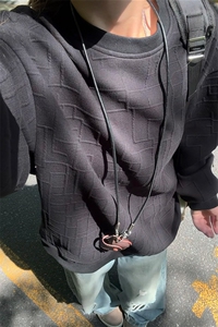 格子肌理感卫衣男春秋季美式重磅oversize港风高级感休闲套头衣服图片