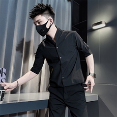 立领七分袖衬衫男修身潮流百搭社会小伙301C-CS11-P58控78，男装衬衫，星座301C（原B323）