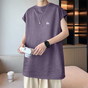 可设48小时发货支持抖音得物来样二开240克重磅美式麂皮绒背心t恤图片