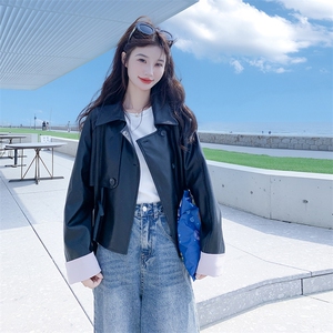 美式复古短款黑色皮衣外套女春秋2025新款小个子PU夹克爆款高级感图片