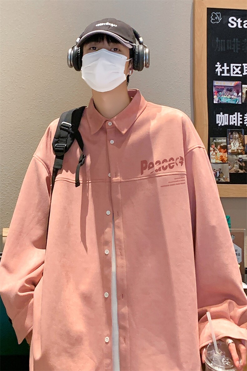 港风新款秋季时尚百搭宽松翻领字母印花衬衫外套S6701P55控78,男装衬衫,电商A268A