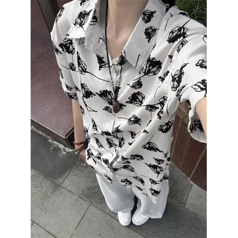 网图！港风复古印花夏季男款衬衫日系宽松衬衣-EX50995-特批30,男装衬衫,电商A061