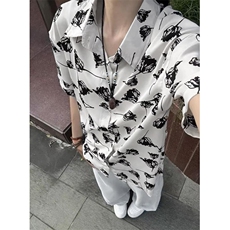 网图！港风复古印花夏季男款衬衫日系宽松衬衣-EX50995-特批30，男装衬衫，电商A061