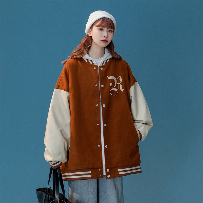 中性风22秋冬新品港风字母印花PU皮棒球服夹克外套G644P85控108,男装夹克,A247A