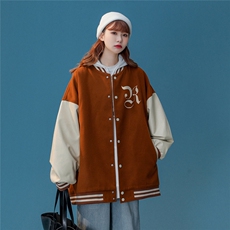 中性风22秋冬新品港风字母印花PU皮棒球服夹克外套G644P85控108，男装夹克，A247A