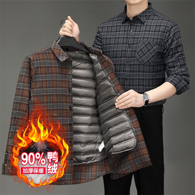 冬季衬衫男士可拆卸内胆保暖羽绒服衬衫男内外套衬衣爸爸轻薄男装图片