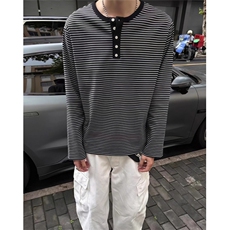 亨利领条纹长袖t恤男女款秋慵懒风卫衣cleanfit打底衫TY05，男装T恤，星座1116A（原606A-3）