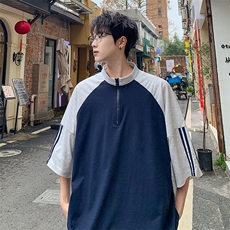 短袖男夏季新款港风宽松拼接体恤上衣T8218-32，男装T恤，星座214-3