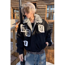 设计感毛领座山雕棉服秋冬宽松加绒加厚夹克男M5049，男装夹克，星座1116A（原606A-3）
