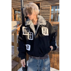 设计感毛领座山雕棉服秋冬宽松加绒加厚夹克男 M5049图片