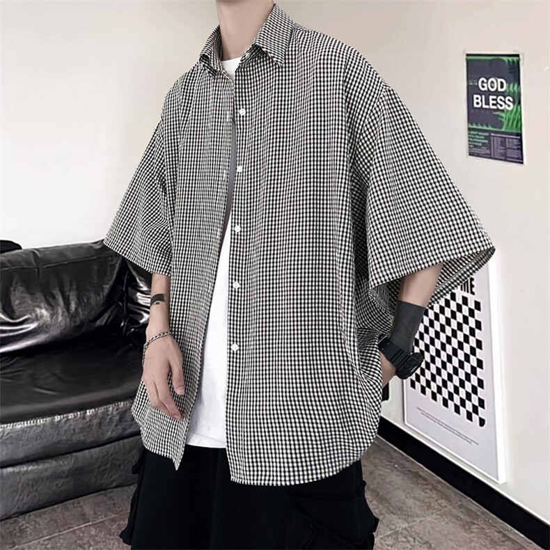 港风经典格子宽松男士衬衫A125-C03-P35,男装衬衫,电商A125