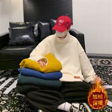 M-5XL日系大码纯色贴标男士保暖打底衫卫衣加厚T201P45限68,男装卫衣,电商A089-1