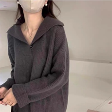 2025翻领v领百搭简约条纹针织衫，女装针织衫/毛衣，思途羊绒