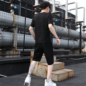 主推夏季短袖T恤潮牌休闲青少年韩版帅气套装男T708-p50图片