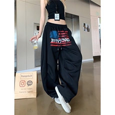 现货美式复古字母印花运动卫裤男女慵懒风阔腿休闲长裤K5337/P50，男装休闲裤，星座205-3