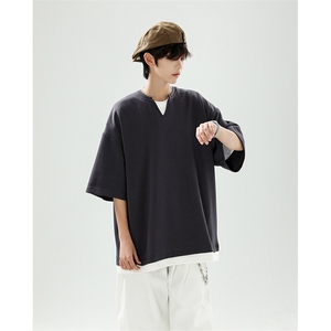8XL-M 特大码短袖男假两件五分袖高品质空气层宽松上衣DX321P35图片