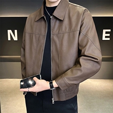 25881-M-4XL-P145店主风秋季男士休闲百搭明线设计翻领皮衣外套男，男装皮衣，电商B255