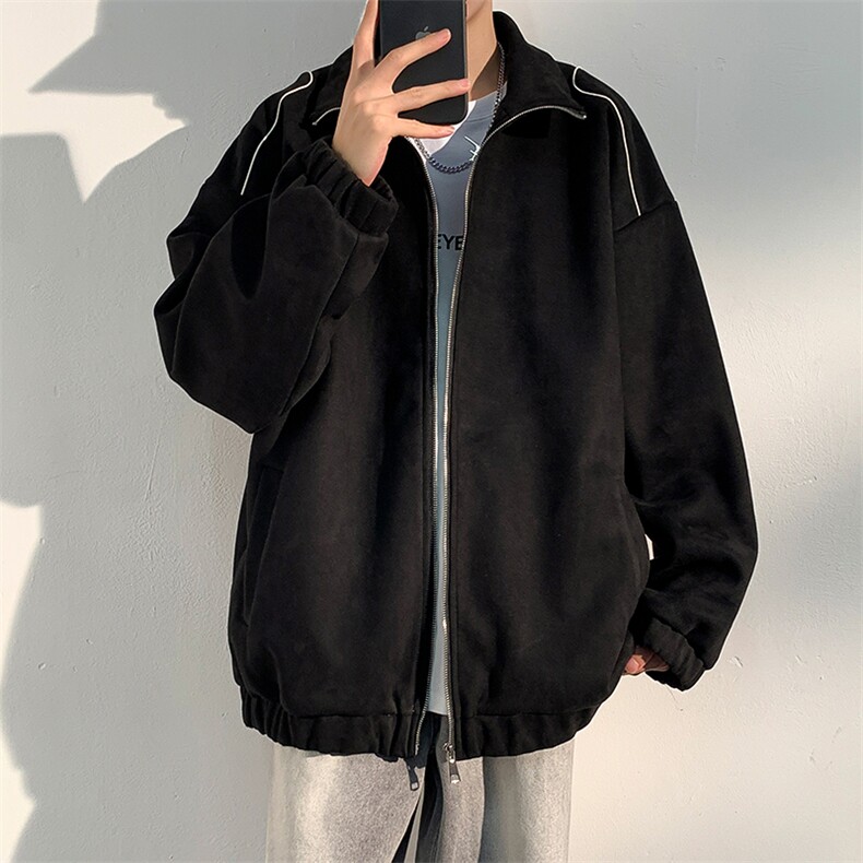 J6613P68光影墙抖音高品质麂皮绒反光条拼接休闲百搭宽松外套,男装夹克,电商A026-1