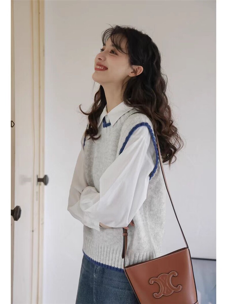 2025年秋季圆领拼色马甲，女装针织衫/毛衣，浩新羊绒