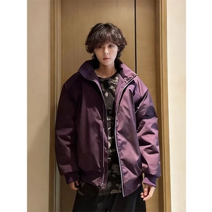 美式立领外套男款秋冬款加厚加棉宽松休闲夹克男女潮流棉服上衣男图片