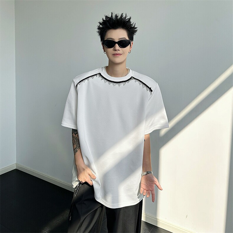 C525P35短袖t恤男夏季美式高街潮小众垫肩重磅痞帅宽松半,男装T恤,星座512-6