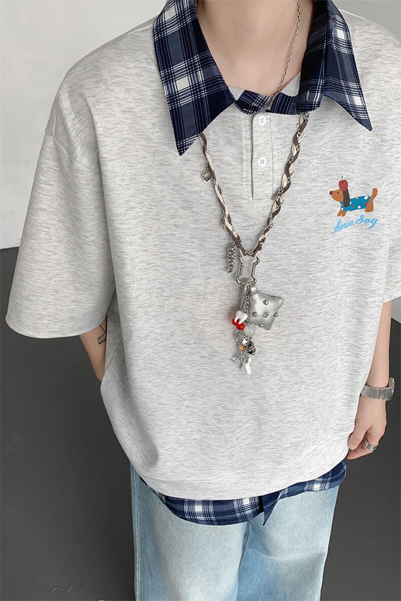 现货DX10119-特批30控68夏季新款大码假两件腊肠狗短袖T恤,男装T恤,电商A059