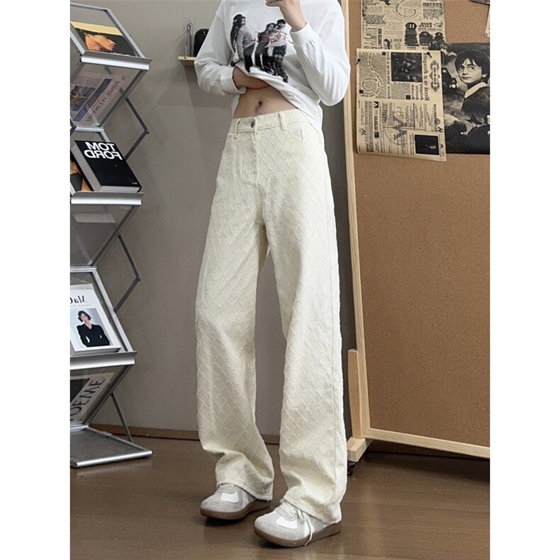 B221美式ins宽松直筒格子休闲白色牛仔裤LK25579-特P45控78，男装牛仔裤，电商B221