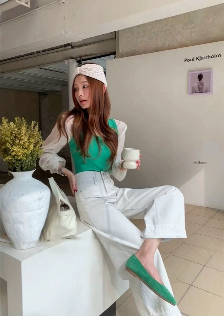 韩版蕾丝拼接阔腿牛仔裤2025新款欧货直筒裤,女装休闲裤,湘姗