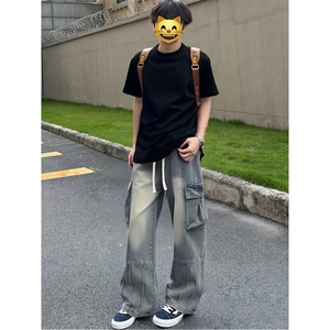 现货 春季阔腿裤子男水洗复古大口袋工装牛仔裤-A1158P55控88图片