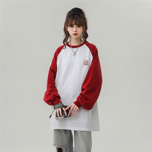 中性插肩袖设计大码S立体贴标短款印花字母卫衣女WY77079P30控48图片