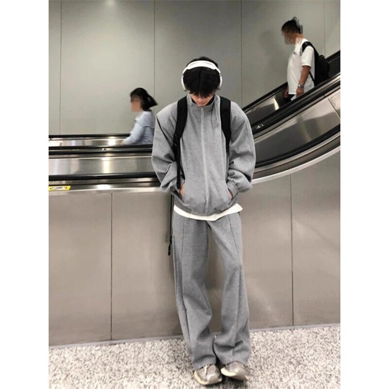 灰色外套开衫卫衣夹克休闲长裤一整套搭配KZ104特P55JK02特P78,男装夹克,星座908-1