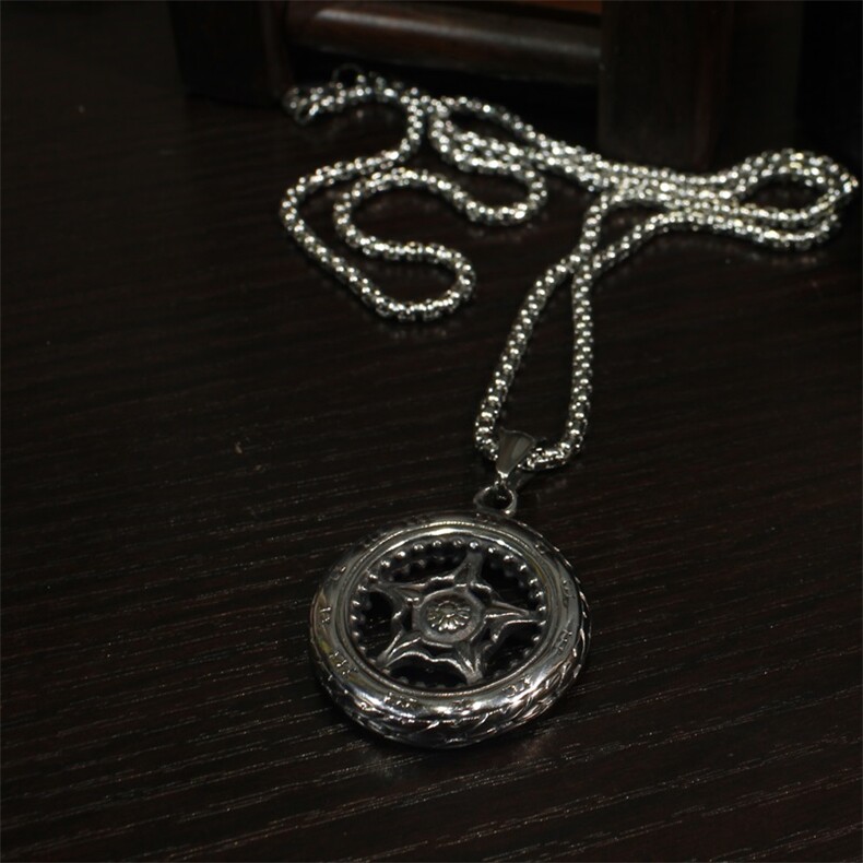 礼盒装欧霸气轮胎个性吊坠创意挂坠美复古吊坠钛钢男项链，项链，星座510A-1