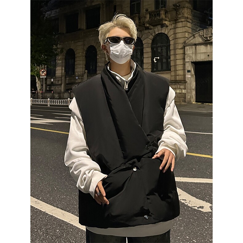 慵懒风解构设计痞帅棉衣马甲高街潮搭日常休闲复古外套HY684TP75图片