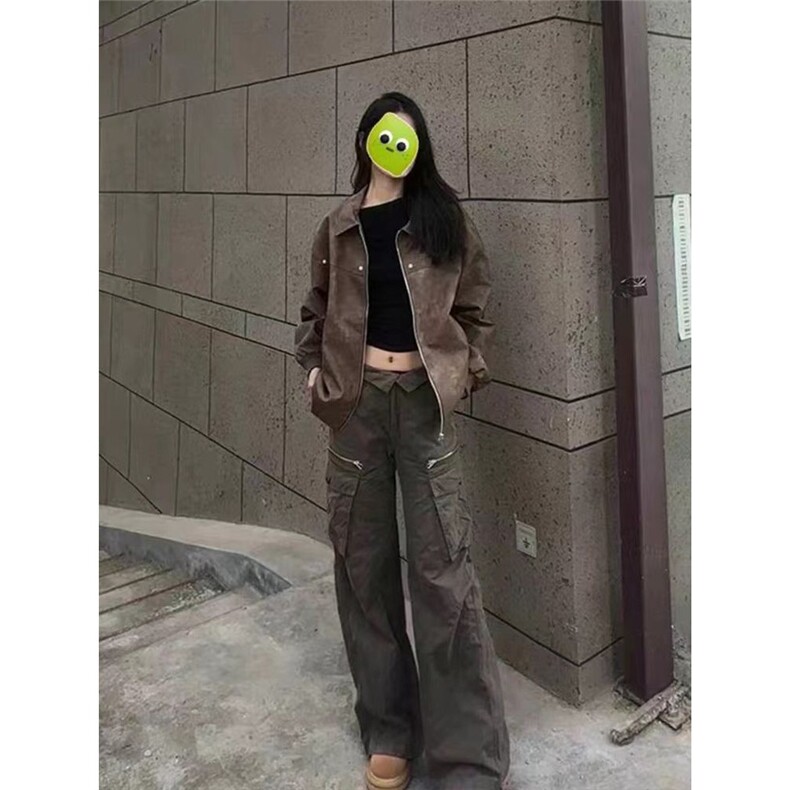 春秋新款美式复古做旧棕色麂皮衣夹克男女潮牌短外套情侣机车服,男装皮衣,星座1210-1
