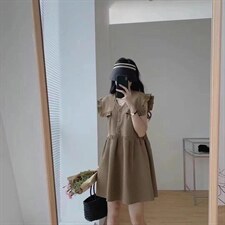 木耳边娃娃衫连衣裙，女装连衣裙，玩美