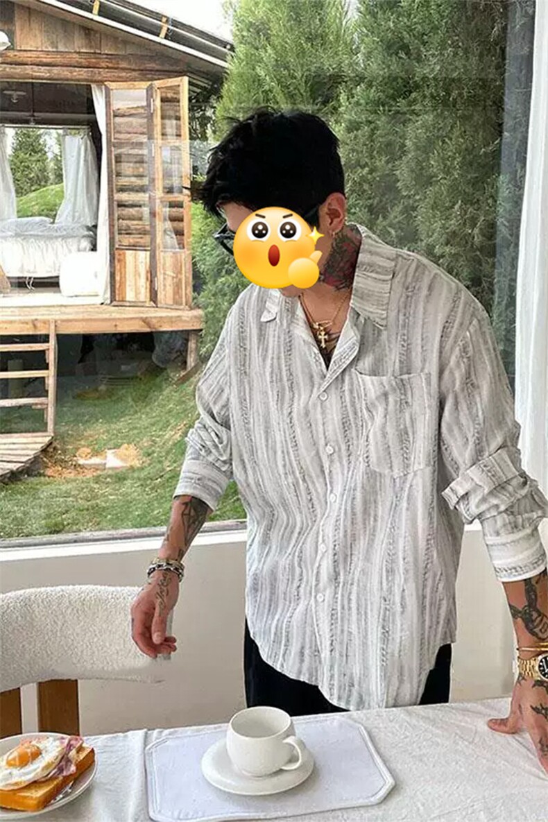 扎染纹理感冰丝衬衫男夏季薄款宽松廓形cityboy户外日系防晒衬衣,男装衬衫,电商A001-1