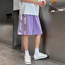 主推~港风夏季宽松休闲腰果花拼接男士运动五分短裤A125-6613-P30，男装牛仔裤，电商A125