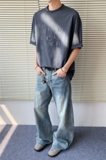25夏新男高品胶印圆领扎染字母全棉短袖T恤705-1-T015-P45无差价，男装T恤，星座705-1
