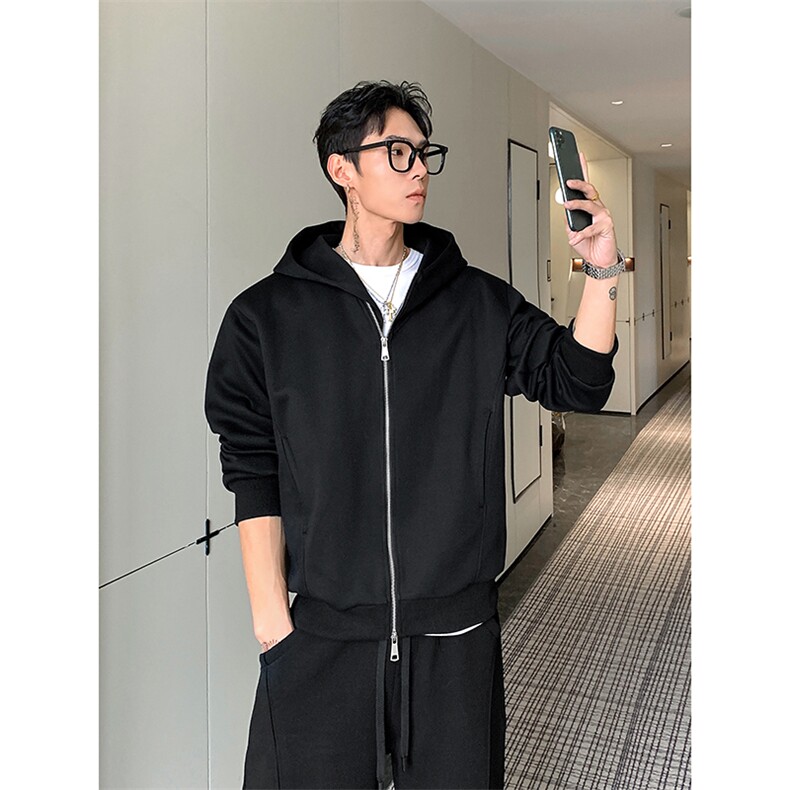 极简都市高级穿搭质感外套独特斜门襟拉链设计连帽卫衣HY908TP55,女装短外套,电商A102B