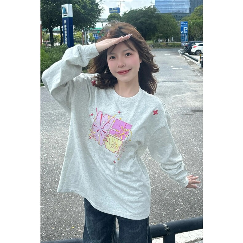 网图有货美式复古烟花刺绣宽松百搭纯棉长袖T恤男女上衣A952-P38,男装T恤,星座1505