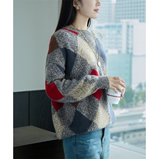 2024秋季新款嵌花菱形格35%羊绒套头衫，女装羊绒衫，兴泰羊绒