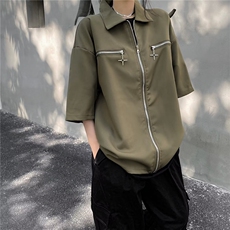 美式金属拉链工装风夹克外套女潮牌宽松百搭夏短袖衬衫CY830-P46，男装夹克，星座412-2