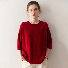 慵懒风山羊绒衫女针织七分袖毛衣25秋季新款宽松套头软糯打底上衣，女装羊绒衫，绒创羊绒